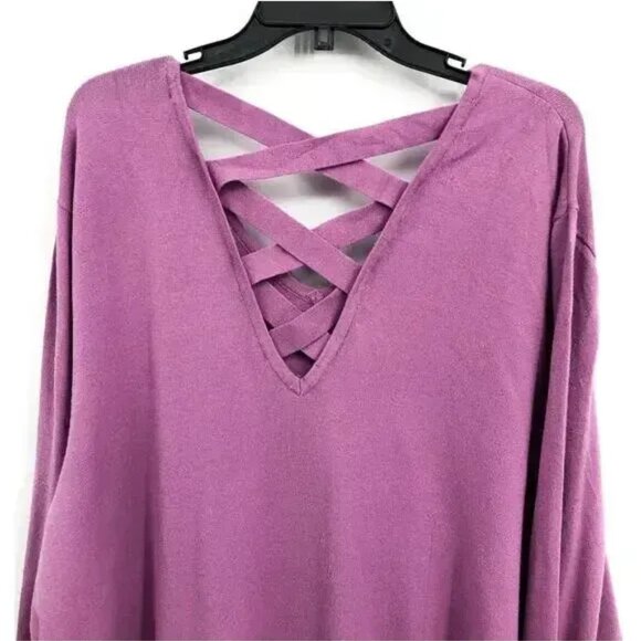 Love Ellie By Stitchfix Dusty Lavender V-Neck Sweater With Criss-Cross Back 3XL - Picture 2 of 2